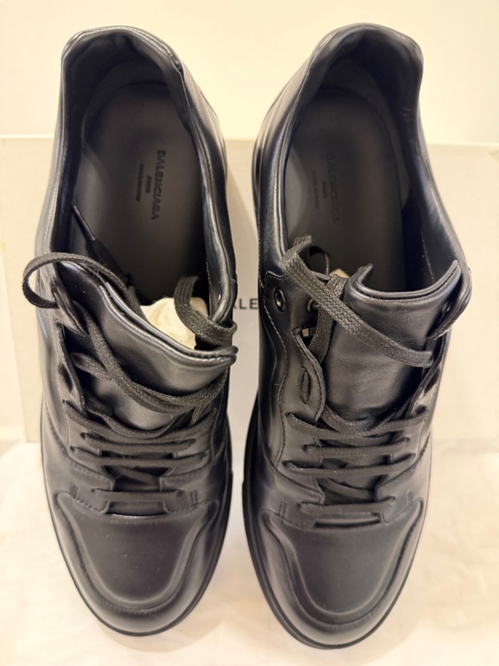 Balenciaga Men’s Black Leather Low-Top Sneakers - Picture 2 of 11